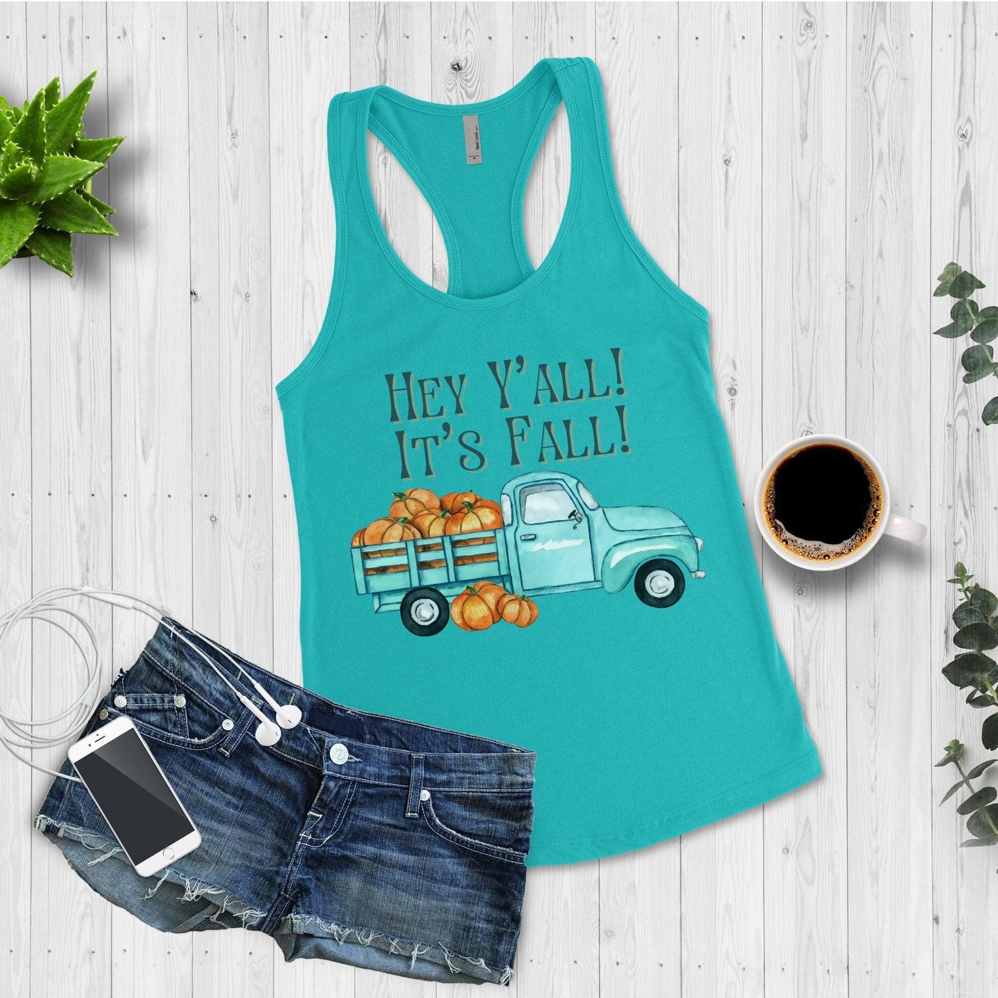 Hey Y'all It's Fall Workout Tank for Women, Antique Truck - Basically Beachy