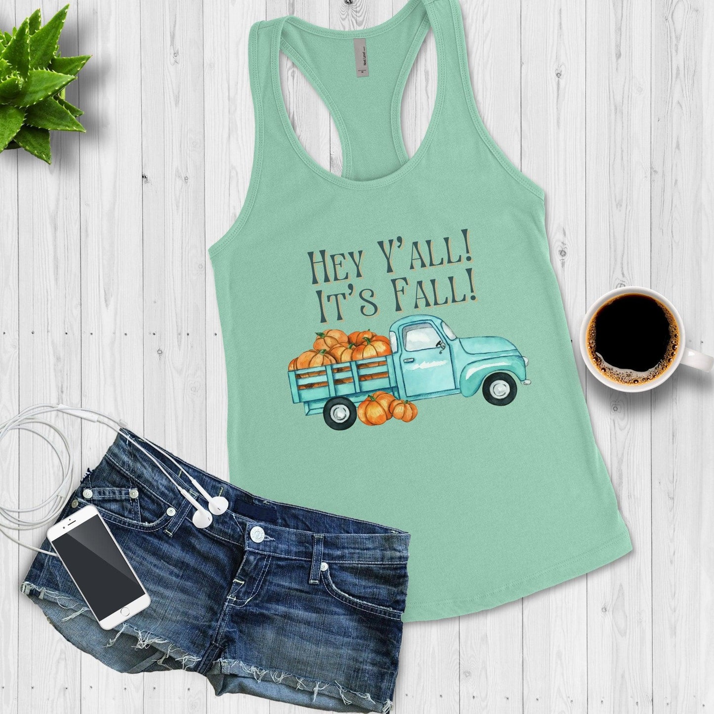 Hey Y'all It's Fall Workout Tank for Women, Antique Truck - Basically Beachy