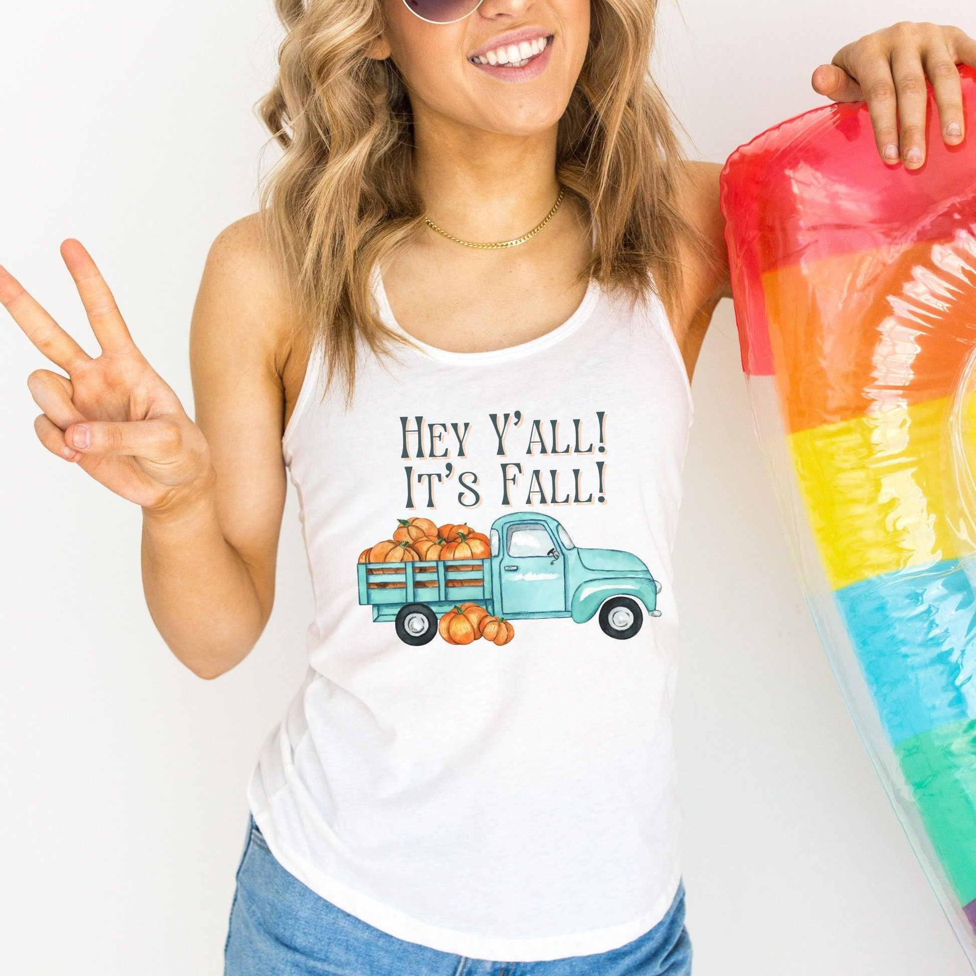 Hey Y'all It's Fall Workout Tank for Women, Antique Truck - Basically Beachy