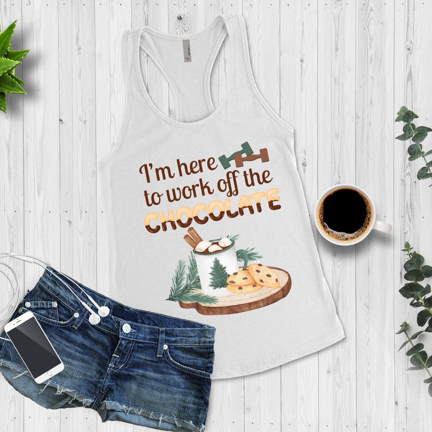 I''m Here to Work Off The Chocolate Funny Workout Tank Top, Christmas Tank - Basically Beachy