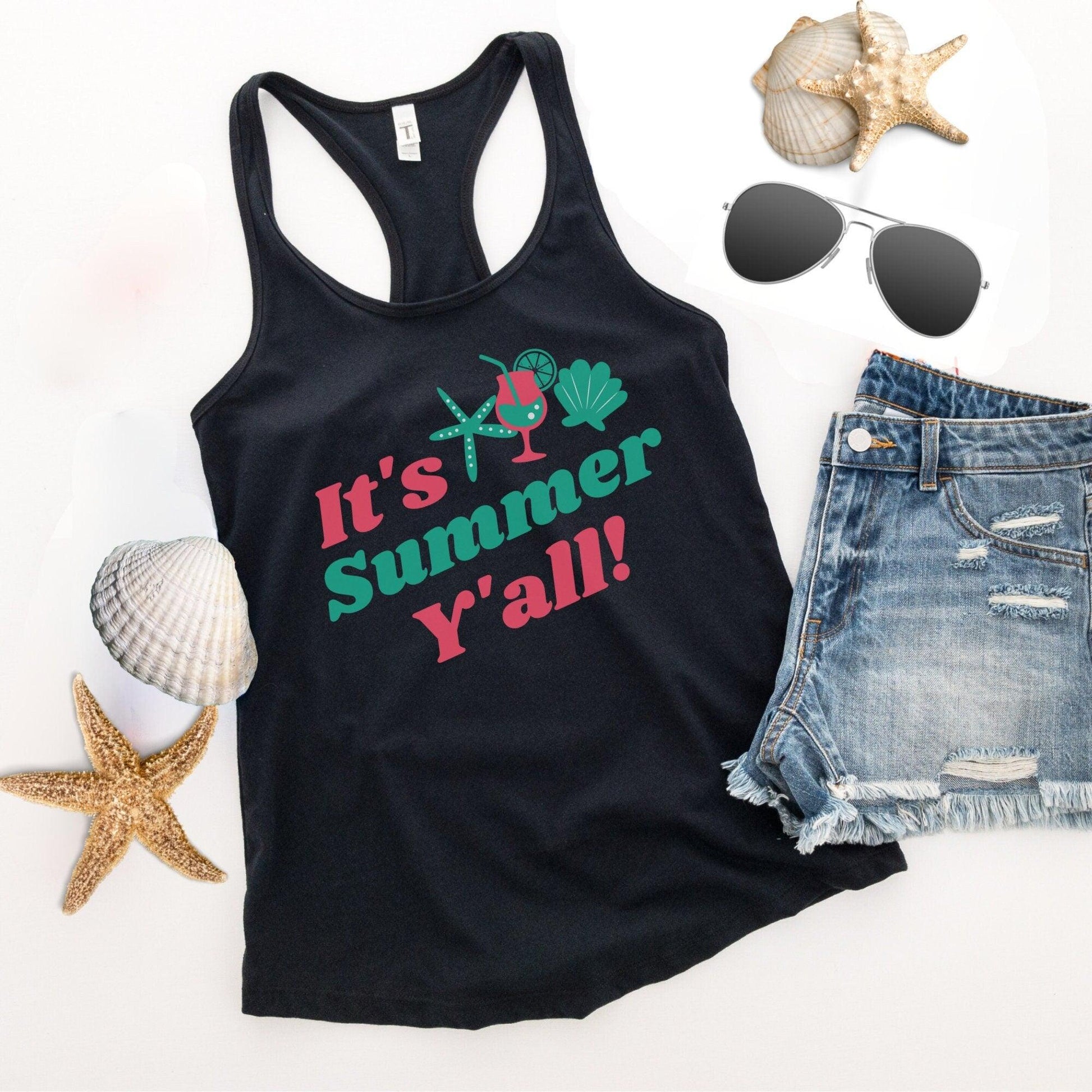 Its Summer Yall Racerback Workout Tank Top, Beach Tank - Basically Beachy