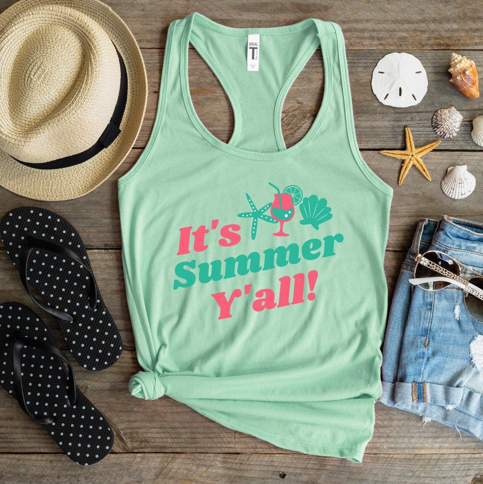 Its Summer Yall Racerback Workout Tank Top, Beach Tank - Basically Beachy