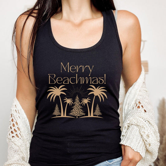 Merry Beachmas Christmas Workout Tank Top - Beachy Palm Tree Design - Basically Beachy