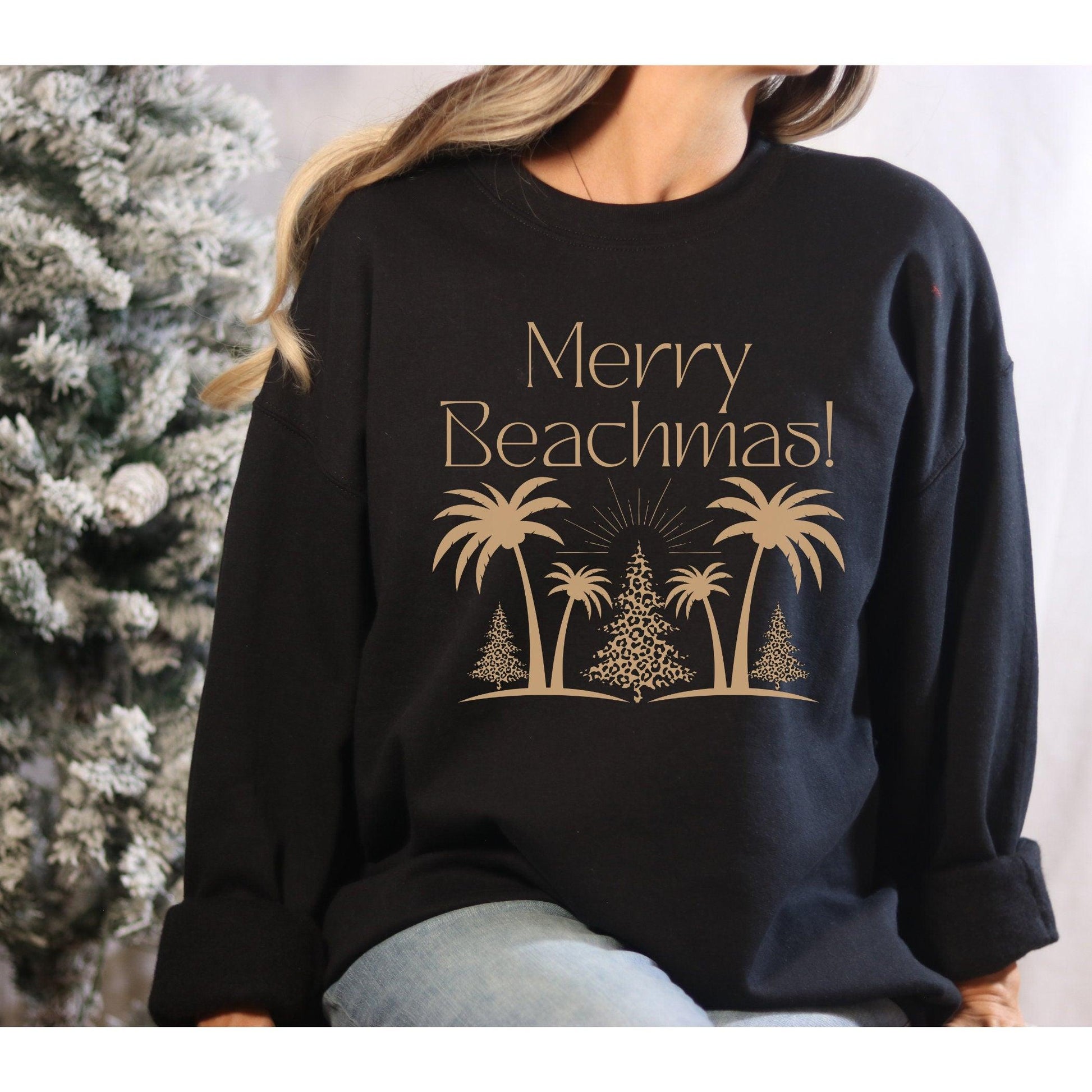 Merry Beachmas Leopard Christmas Tree Sweatshirt - Basically Beachy