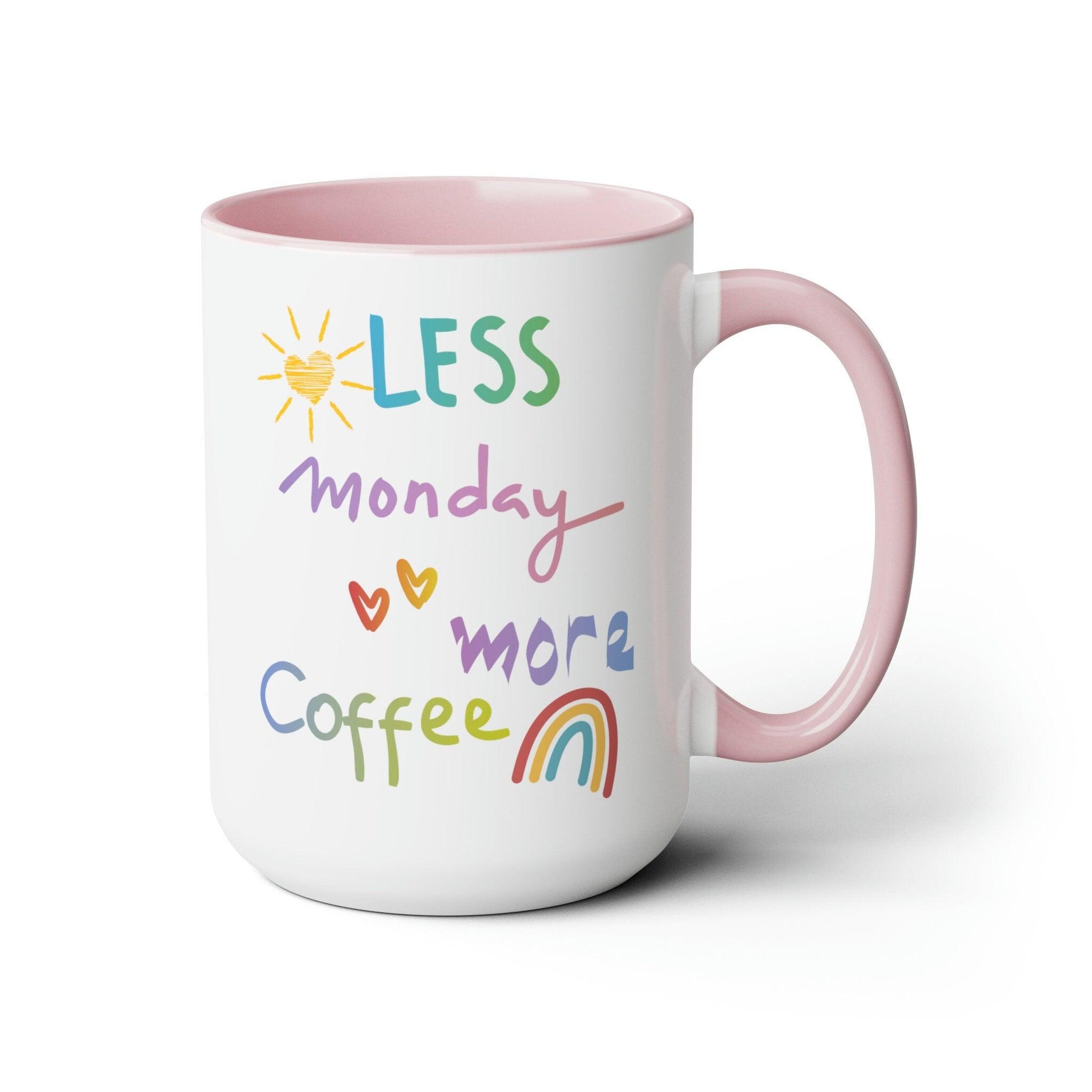 Motivational Monday Coffee Mug - 15oz White Ceramic with Light Blue or Pink Accent - Great Gift for Coworkers and Coffee Lovers - Basically Beachy