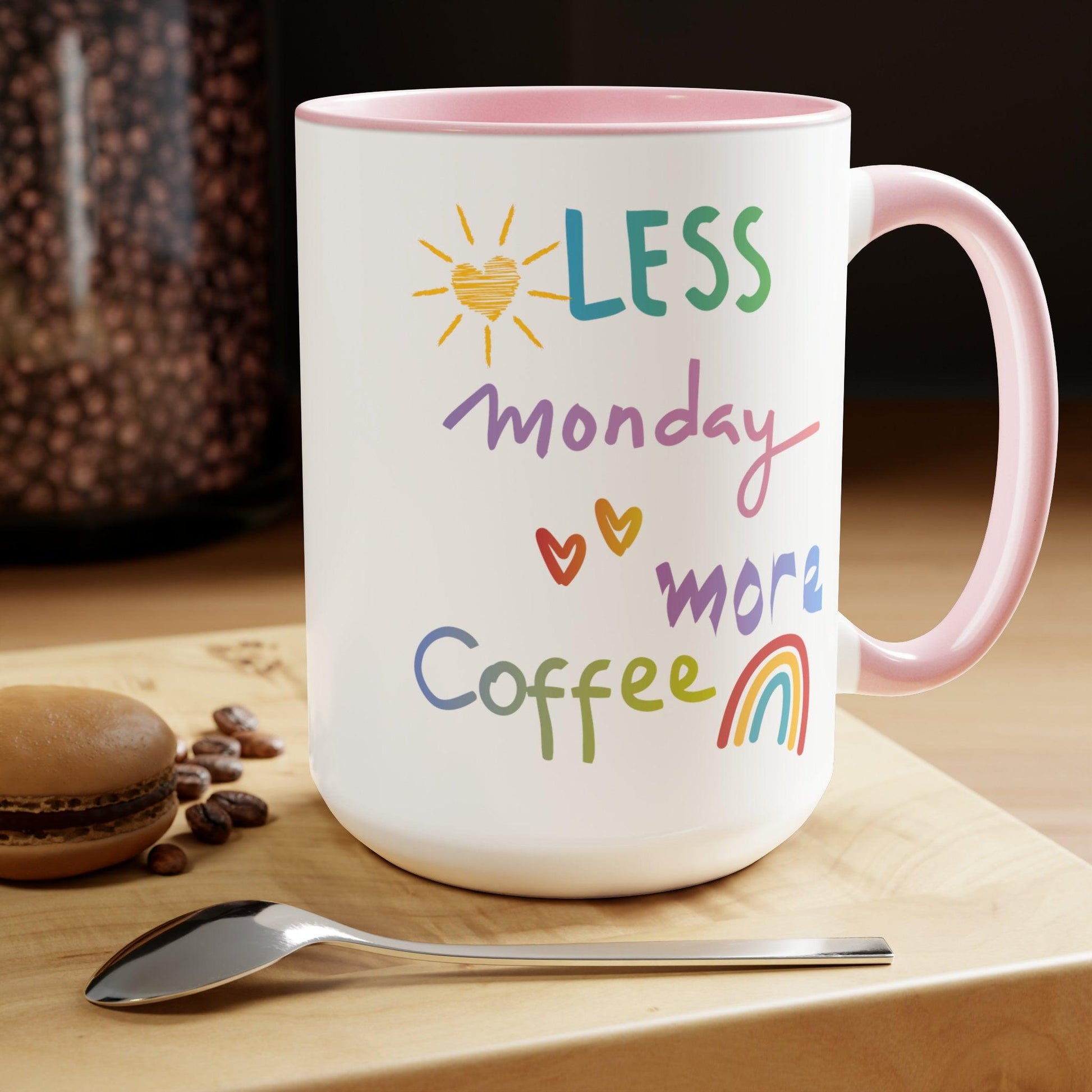 Motivational Monday Coffee Mug - 15oz White Ceramic with Light Blue or Pink Accent - Great Gift for Coworkers and Coffee Lovers - Basically Beachy