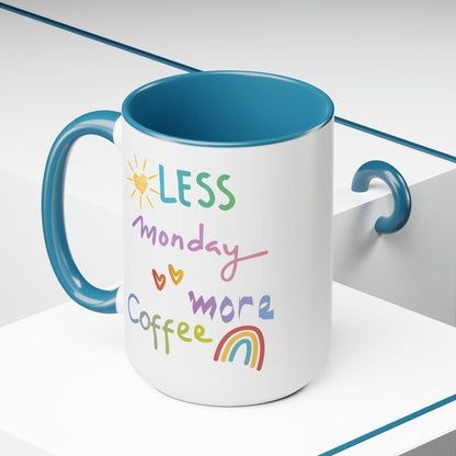 Motivational Monday Coffee Mug - 15oz White Ceramic with Light Blue or Pink Accent - Great Gift for Coworkers and Coffee Lovers - Basically Beachy