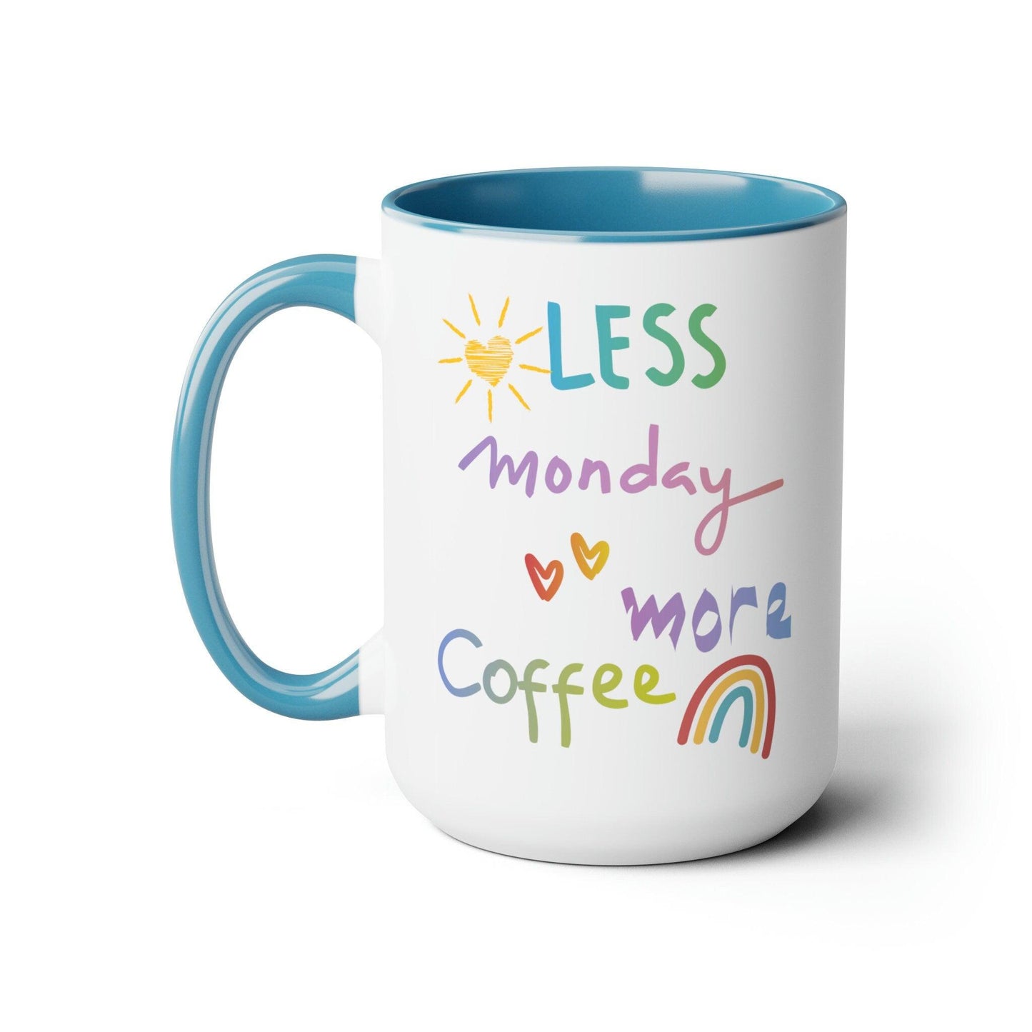 Motivational Monday Coffee Mug - 15oz White Ceramic with Light Blue or Pink Accent - Great Gift for Coworkers and Coffee Lovers - Basically Beachy