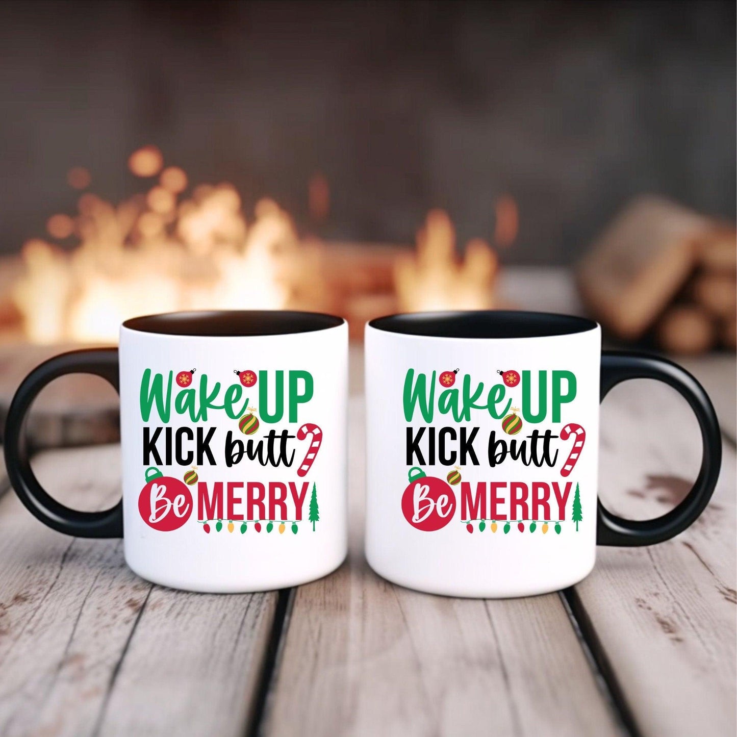 Motivational, Wake Up, Kick Butt, Be Merry 11oz Christmas Coffee Mug - Basically Beachy