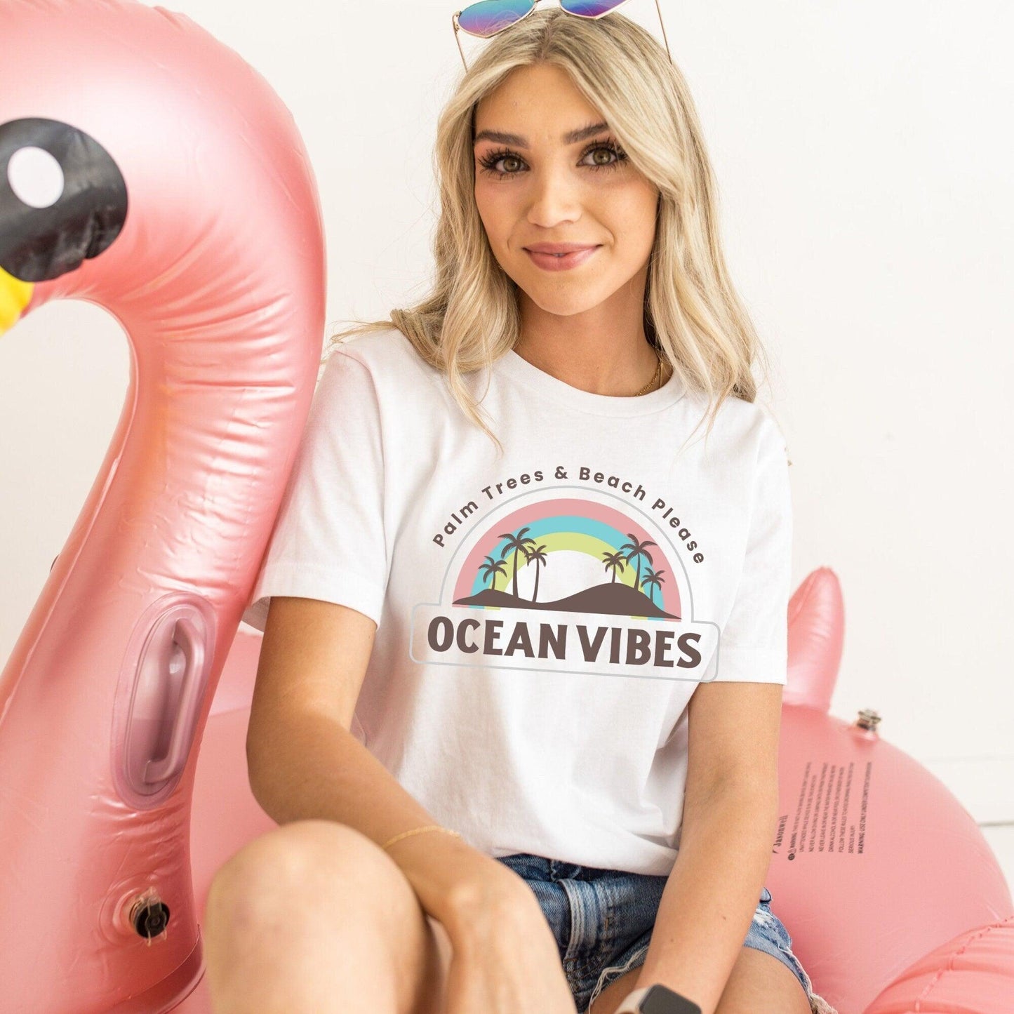 Ocean Vibes Palm Trees Beach T-shirt - Womens Softstyle Tee for Beach Vacation - Basically Beachy