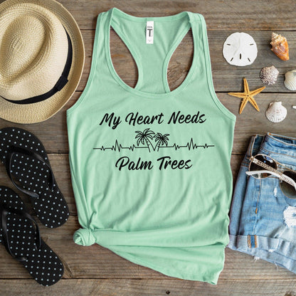 Palm Tree Heartbeat Summer Vacation Workout Tank Top - Basically Beachy