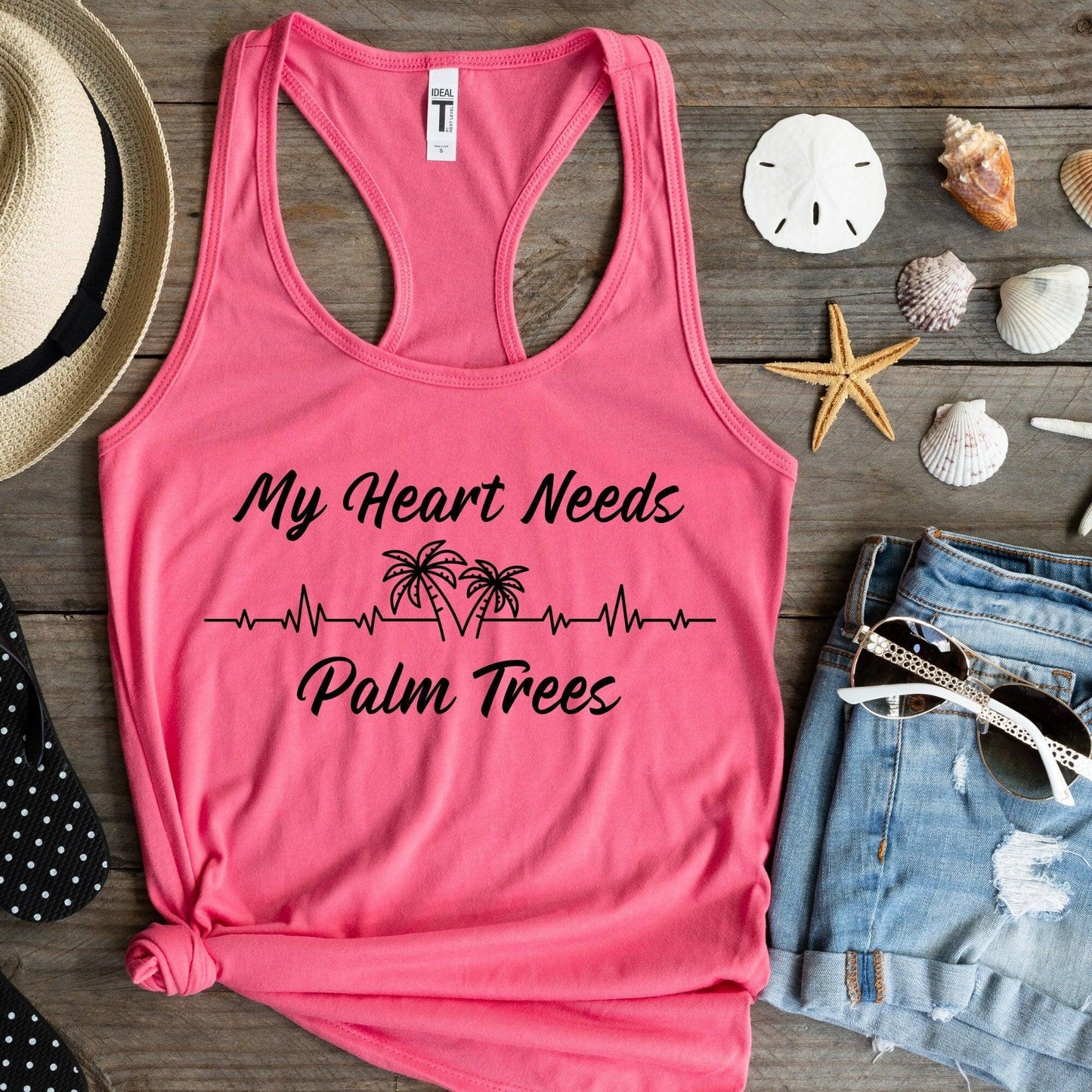 Palm Tree Heartbeat Summer Vacation Workout Tank Top - Basically Beachy