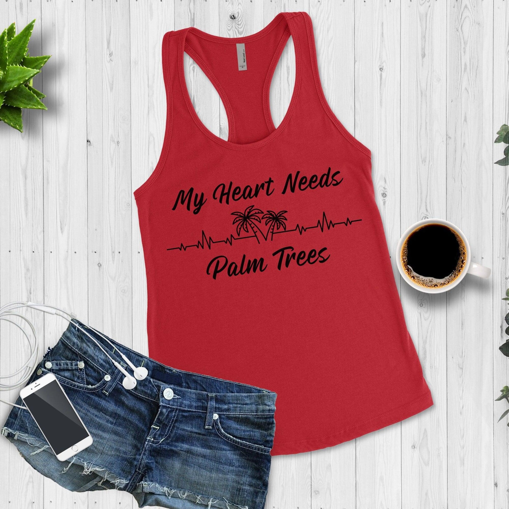 Palm Tree Heartbeat Summer Vacation Workout Tank Top - Basically Beachy