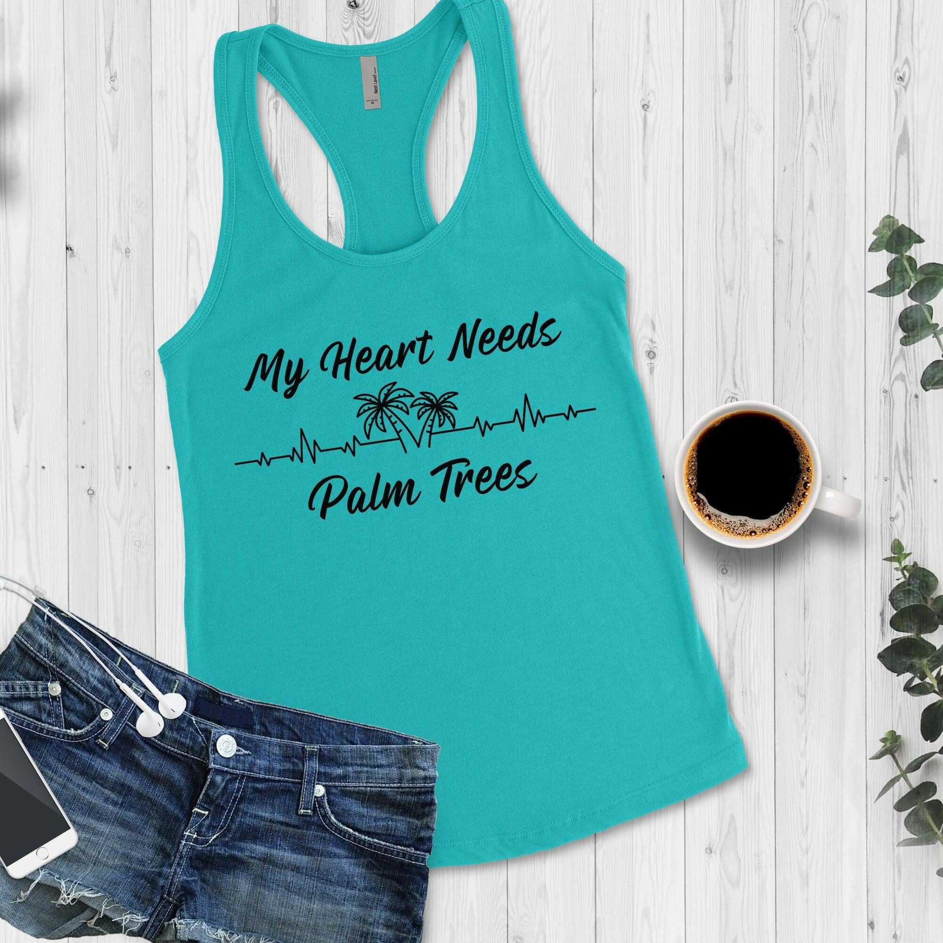 Palm Tree Heartbeat Summer Vacation Workout Tank Top - Basically Beachy