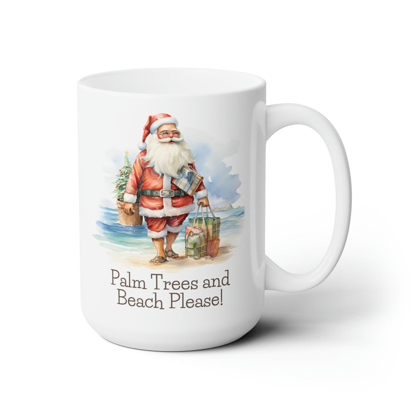 Palm Trees and Beach Please, Santa Christmas 15 oz Coffee Mug - Basically Beachy