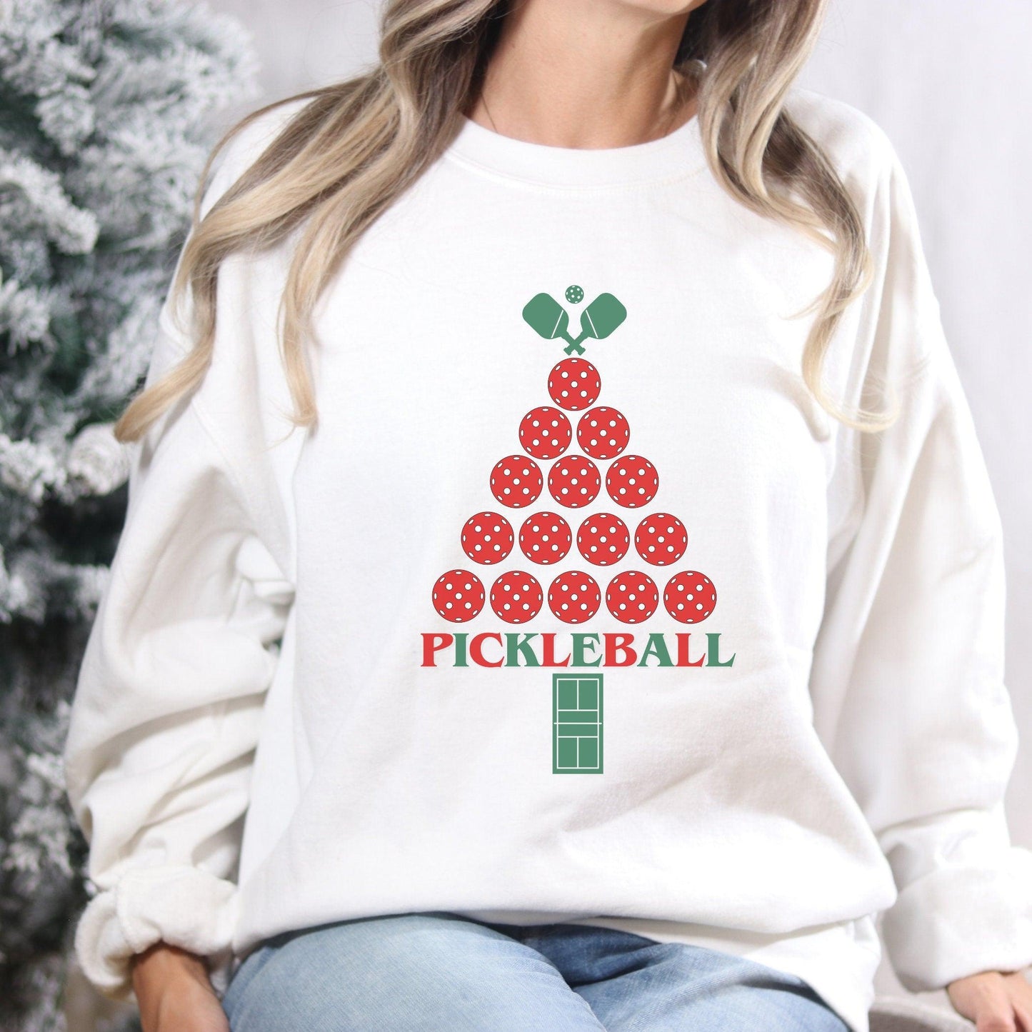 Pickleball Christmas Tree Sweatshirt - Basically Beachy