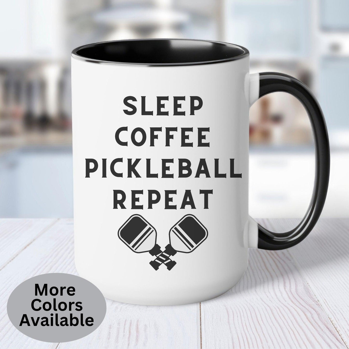 Pickleball Lover Coffee Mug - 15oz Gift with Funny Sleep Coffee Design - Basically Beachy