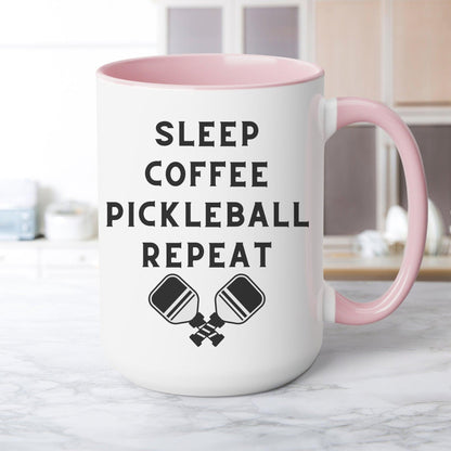 Pickleball Lover Coffee Mug - 15oz Gift with Funny Sleep Coffee Design - Basically Beachy