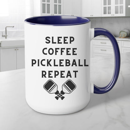 Pickleball Lover Coffee Mug - 15oz Gift with Funny Sleep Coffee Design - Basically Beachy