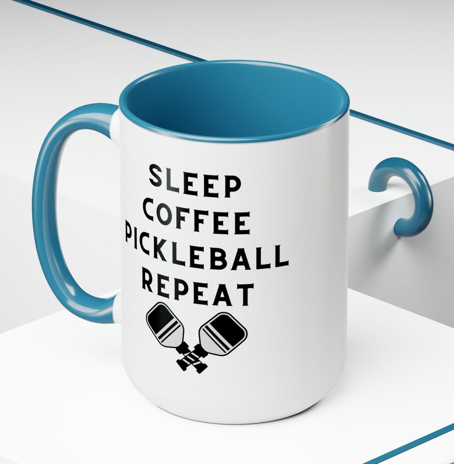 Pickleball Lover Coffee Mug - 15oz Gift with Funny Sleep Coffee Design - Basically Beachy