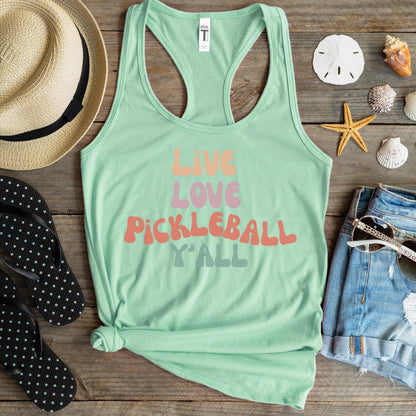 Pickleball Womens Tank Top, Live Love Pickleball Y'all Retro Groovy Tank Top - Basically Beachy