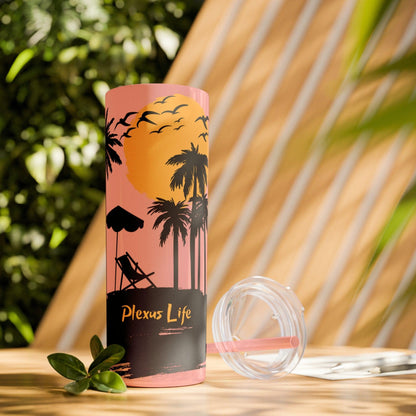 Plexus Life Beach Tropical Skinny 20oz Tumbler with Lid and Matching Straw - Basically Beachy