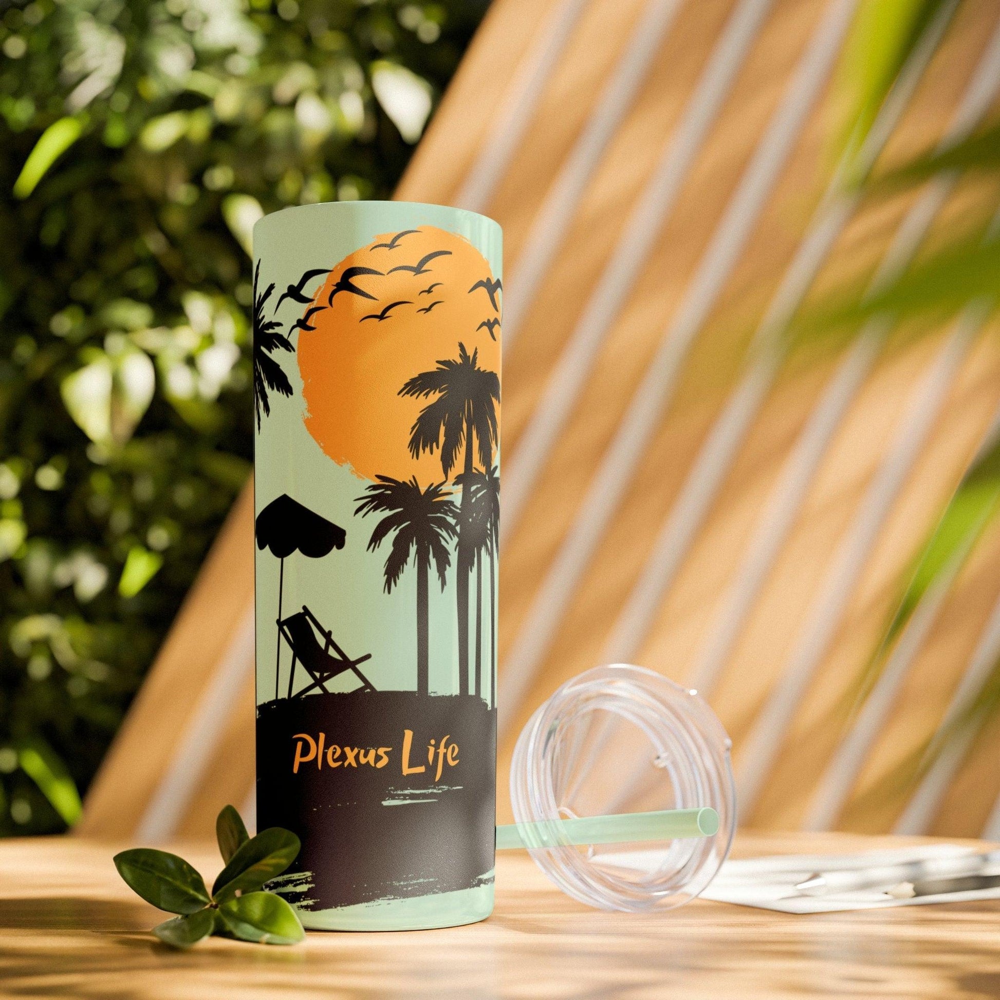 Plexus Life Beach Tropical Skinny 20oz Tumbler with Lid and Matching Straw - Basically Beachy