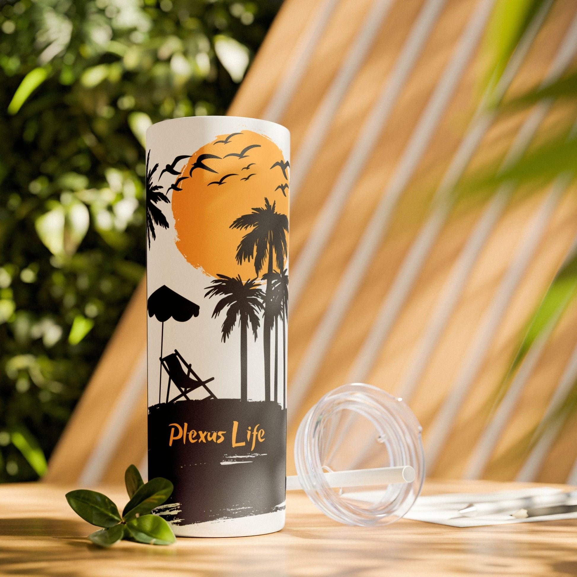 Plexus Life Beach Tropical Skinny 20oz Tumbler with Lid and Matching Straw - Basically Beachy