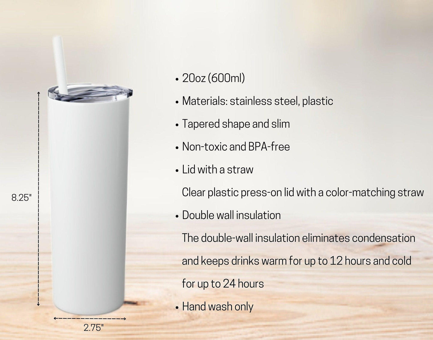 Plexus Life Beach Tropical Skinny 20oz Tumbler with Lid and Matching Straw - Basically Beachy