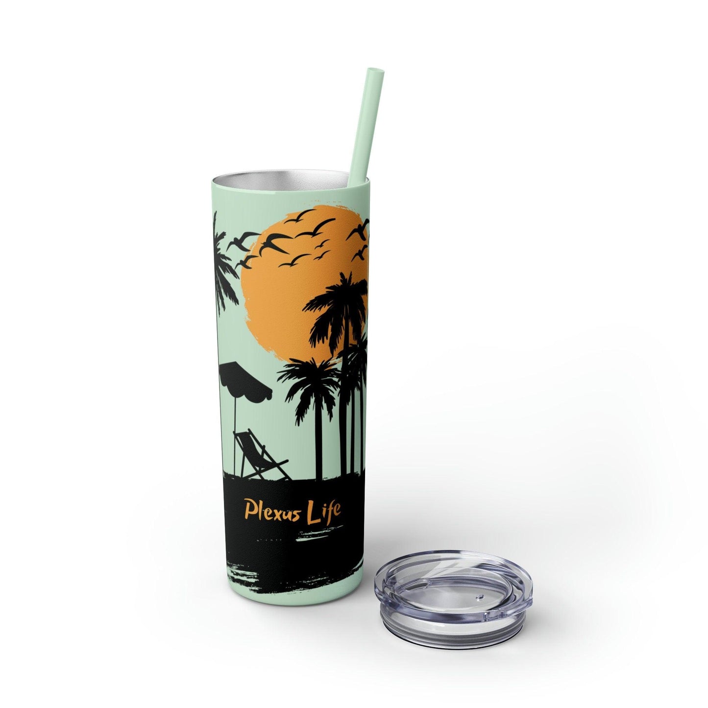 Plexus Life Beach Tropical Skinny 20oz Tumbler with Lid and Matching Straw - Basically Beachy