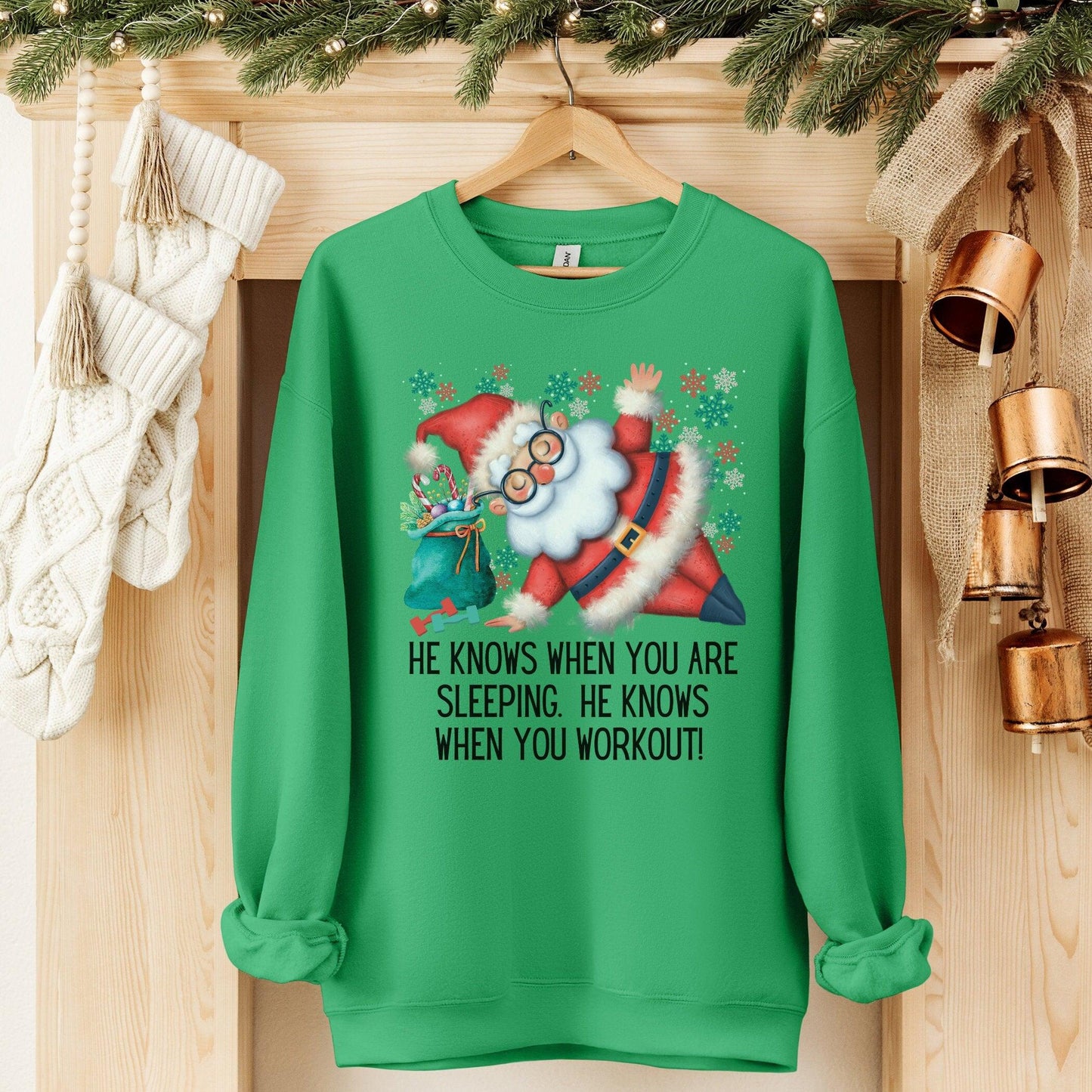 Santa Exercise Workout Sweatshirt for Women - Funny Christmas Gym Sweater - Basically Beachy