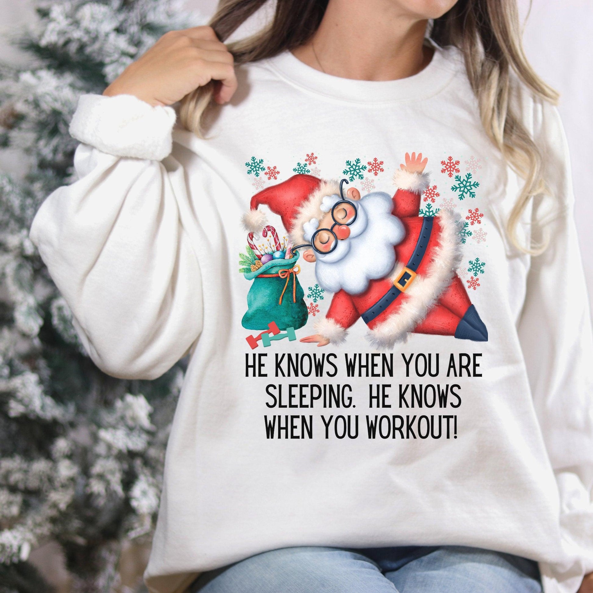 Santa Exercise Workout Sweatshirt for Women - Funny Christmas Gym Sweater - Basically Beachy