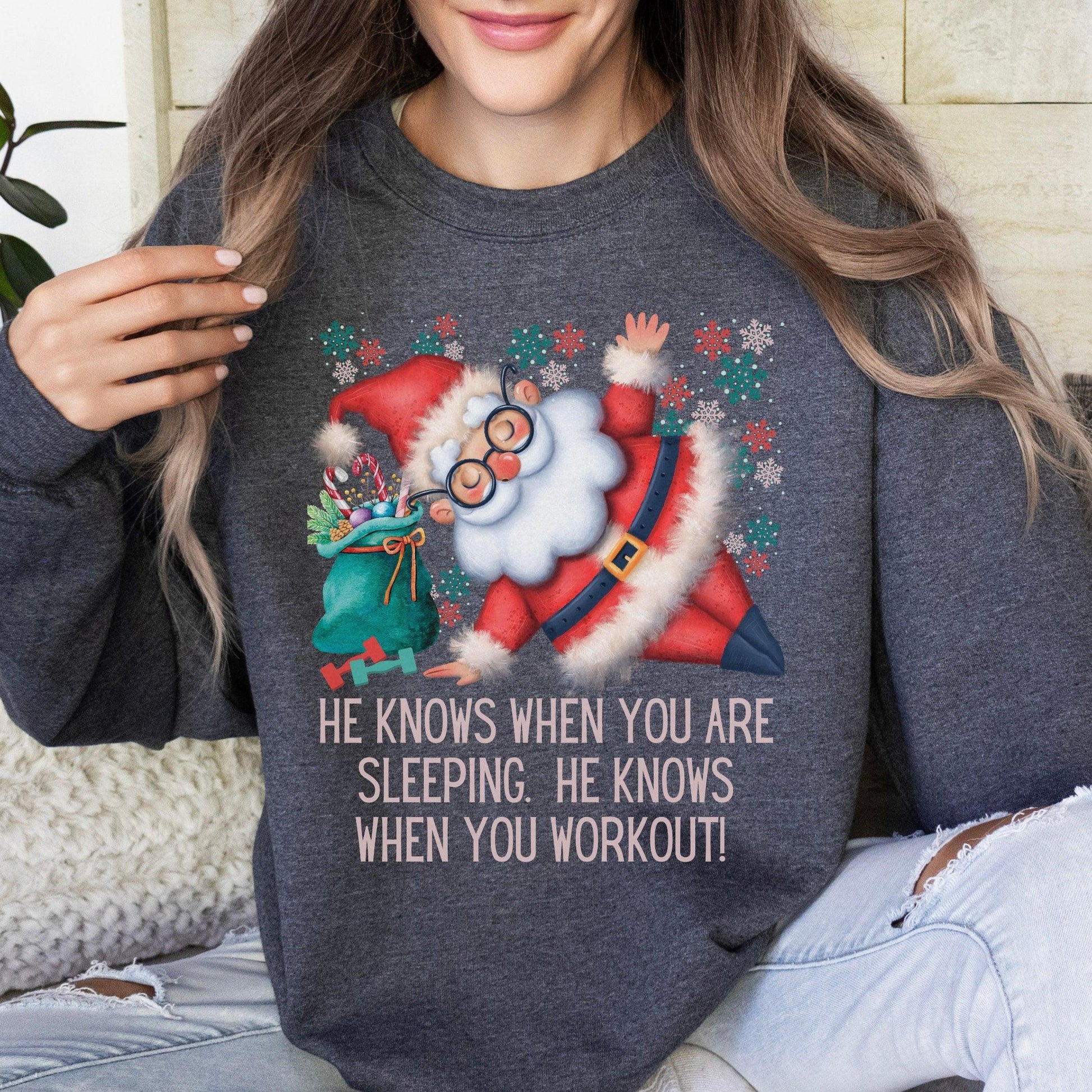 Santa Exercise Workout Sweatshirt for Women - Funny Christmas Gym Sweater - Basically Beachy