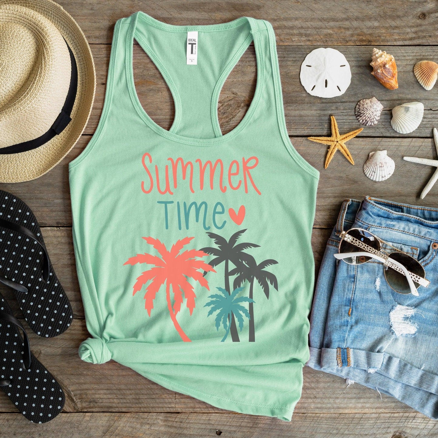 Women's Summer Tank Top, Summer Time Palm Tree - Basically Beachy