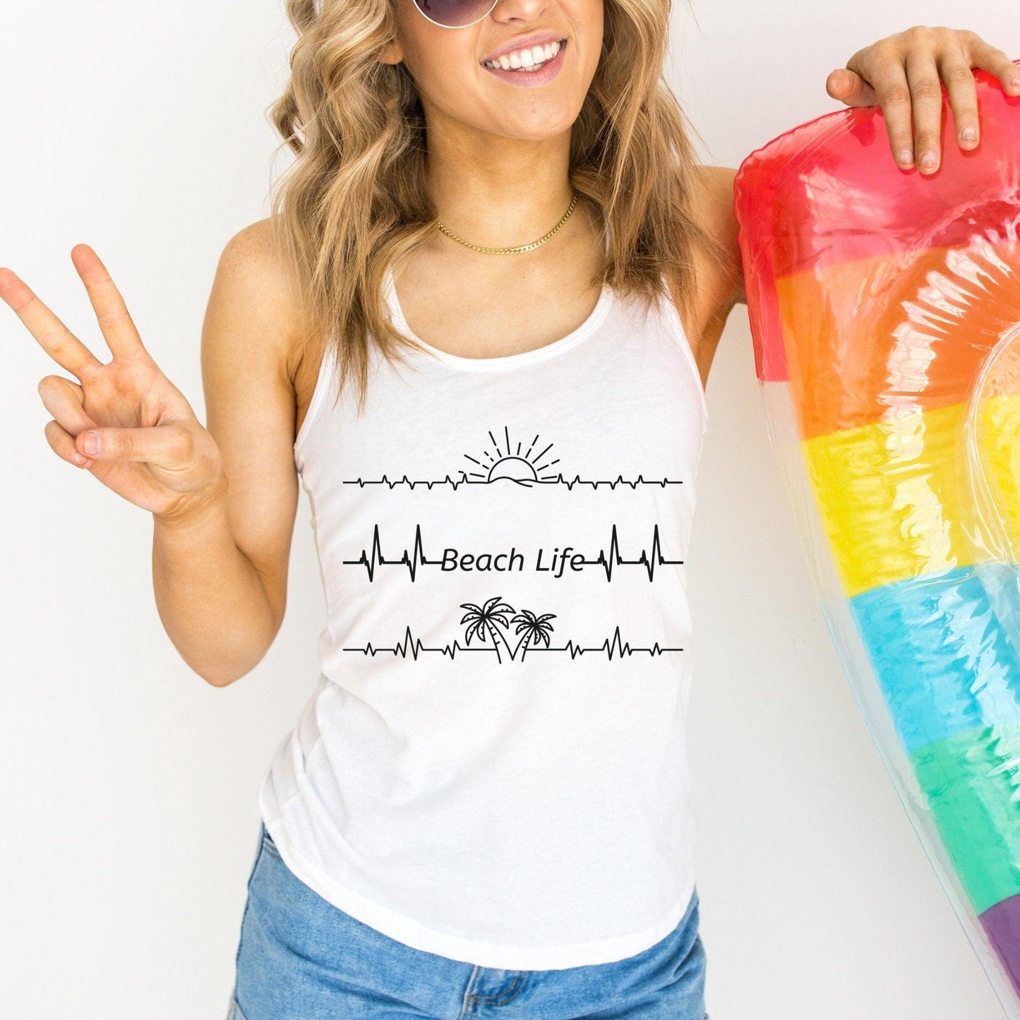 Sunshine Beach Life Palm Trees Racerback Workout Tank Top - Basically Beachy