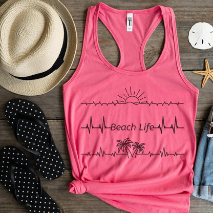 Sunshine Beach Life Palm Trees Racerback Workout Tank Top - Basically Beachy