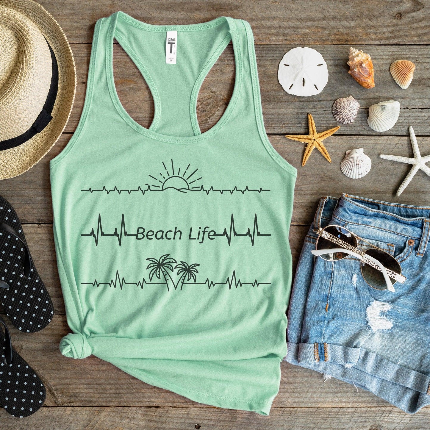 Sunshine Beach Life Palm Trees Racerback Workout Tank Top - Basically Beachy